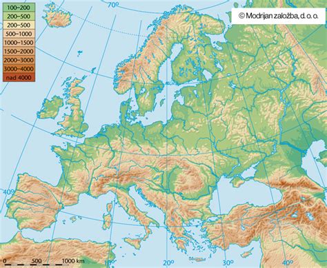 Zemljevid Evrope s poudarjenimi Češko in Slovenijo